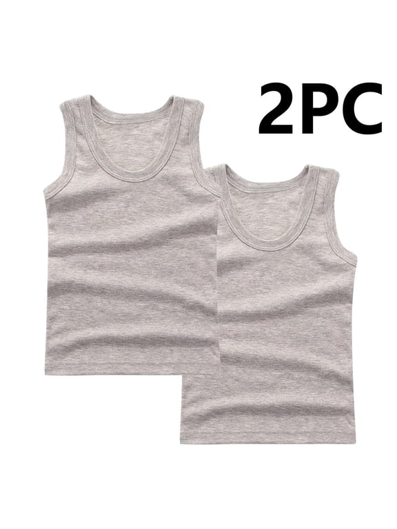 Girls and Boys' Undershirts Tank Tops - 2 Pack Unisex Kids Soft Cotton Sleeveless Tank Solid Color Round Neck Shirts, Sizes 2-14 Years