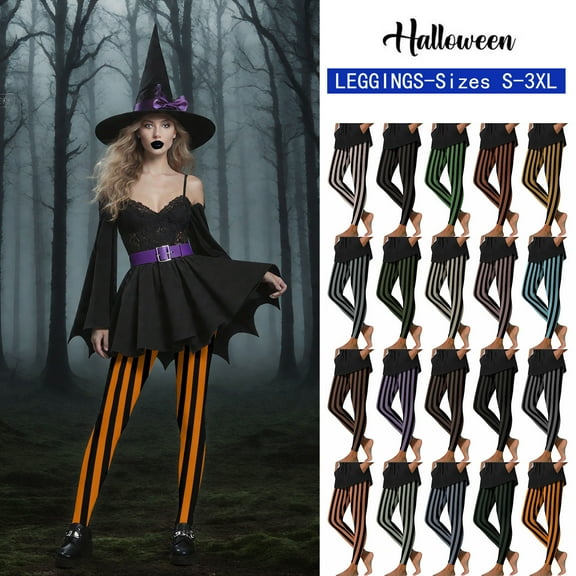 GERsome Halloween Leggings for Women Christmas High Waist Tight Pants Womens Workout Pants Stretchy Striped Tights Size L
