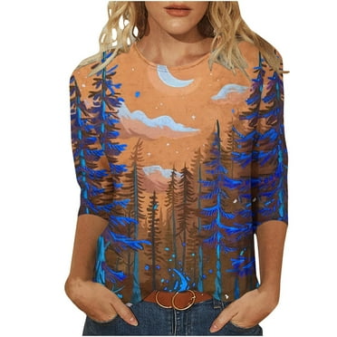 GERsome Halloween Womens Crew Neck 3/4 Sleeve Tops Halloween Plus Size T-Shirts Funny Graphic Loose Cute Tunic Tee Blouses Fit Pullover Size L
