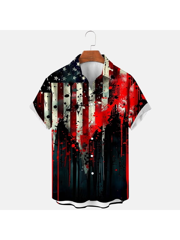 Hawaiian Shirts for Men Sleeves Printed Casual Button Down Summer Beach Dress Shirts 4th of July Shirts S-5XL