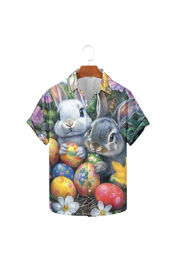Hawaiian Shirts for Men Sleeves Printed Casual Button Down Summer Beach Dress Shirts Easter Shirts S-5XL