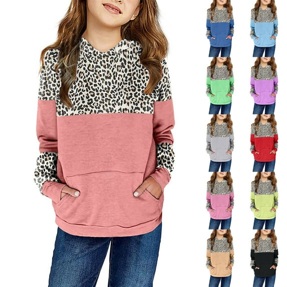 GERsome Hoodies for Boys Girls Leopard Print Color Block Tops Pullover Hooded Sweatshirt with Pocket (Size 4-5 Years)