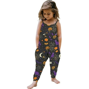 GERsome Jumpsuits for Toddler Girls 1-6 Years Kids Casual Sleeveless Jumpsuits Spaghetti Strap Romper Long Pants with Pockets（Size 5-6 Years/03#Colorful Black C)