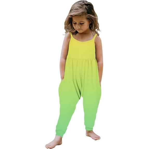 GERsome Jumpsuits for 1-6 Years Girls Kids Casual Sleeveless Jumpsuits Spaghetti Strap Romper Long Pants with Pockets(Size 1-2 Years/08#Yellow)