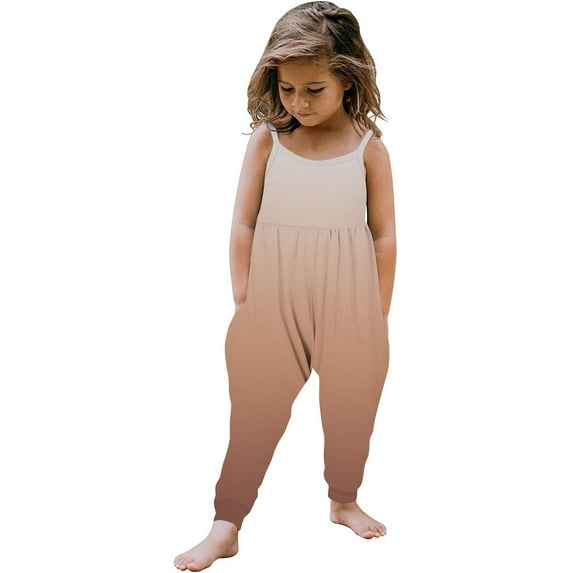 GERsome Jumpsuits for 1-6 Years Girls Kids Casual Sleeveless Jumpsuits Spaghetti Strap Romper Long Pants with Pockets(Size 2-3 Years/12#Brown)