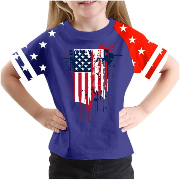 GERsome Kids 4th of July Patriotic T-Shirts Boys Girls American Flag Short Sleeve Crewneck Tops USA Flag Stars Stripes Graphic Tee, 3-4 Years
