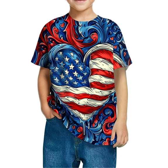 GERsome Kids American Flag T-Shirts Toddler Boys Girls 4th of July Shirts American Flag Patriotic Tee Tops Independence Day Short Sleeve, 9-10 Years