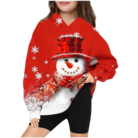 GERsome Kids Christmas Pullover Hoodie Cute Christmas Snowman Print Hooded Sweatshirt for Boys or Girls 4-14 Years (Size 5-6 Years)