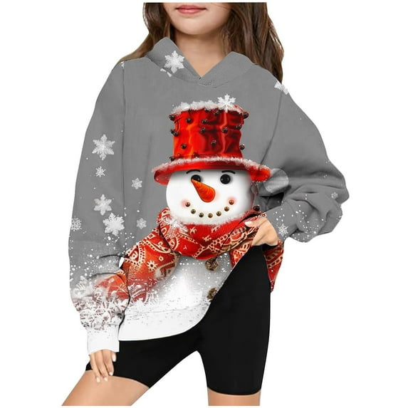 GERsome Kids Christmas Pullover Hoodie Cute Christmas Snowman Print Hooded Sweatshirt for Boys or Girls 4-14 Years (Size 9-10 Years)