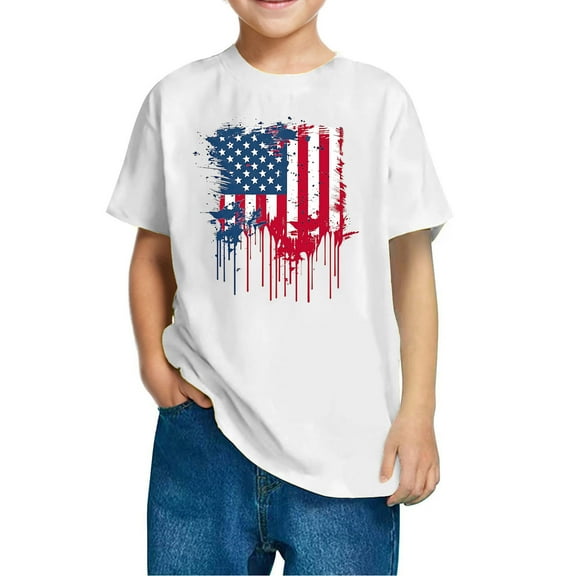 GERsome Kids Girls 4th of July Short Sleeve T-Shirts American Flag Patriotic Tops Boys Cotton Crewneck Graphic Tee, 5-6 Years