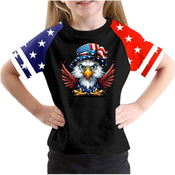 GERsome Kids Girls 4th of July Short Sleeve T-Shirts American Flag Patriotic Tops Boys Crewneck Graphic Tee, 7-8 Years