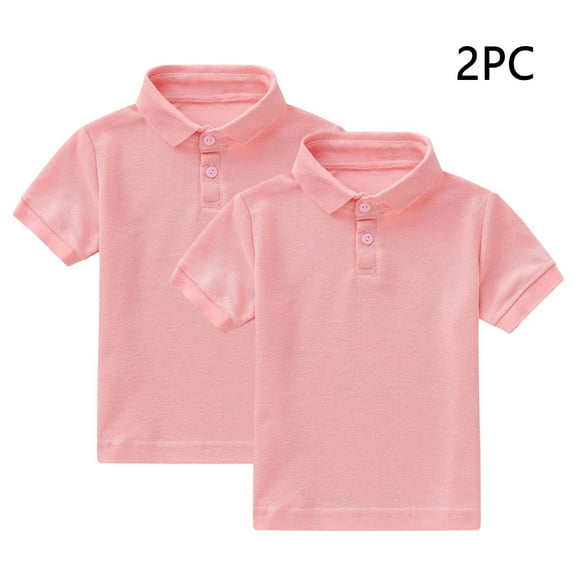 GERsome Kids T-Shirts 2 Pack Boys Girls Short Sleeve Summer Button-Down Collar Shirts Unisex Plain Top Girls Tee Sizes 1-13 Years