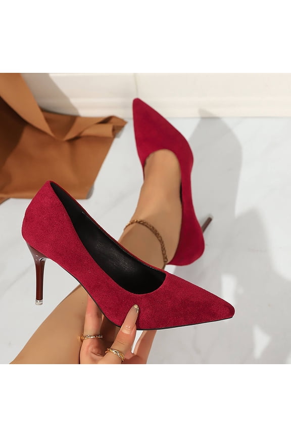 Kitten Heels for Women Pointy Closed Toe Slip On Stiletto Pumps Office Work Wedding Party Dress Shoes, Red Size 6