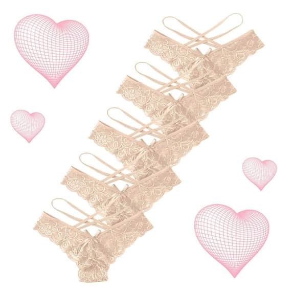 GERsome Lace Thongs for Women 5 Pack Low Rise Thongs Lace Panties Breathable Underwear Womens No Show Seamless Soft Underwear S-2XL