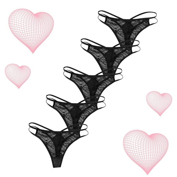 GERsome Lace Thongs for Women 5 Pack Low Rise Thongs Lace Panties Breathable Underwear Womens No Show Seamless Soft Underwear S-2XL