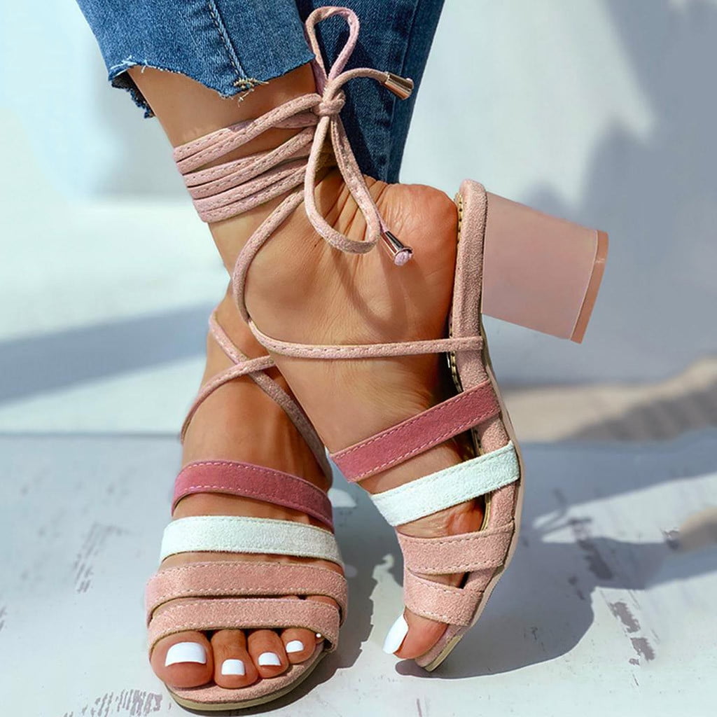 Gersome Lace Up Heels Strappy Chunky Heel Sandals For Women Evening Party Wedding Sandals 2192