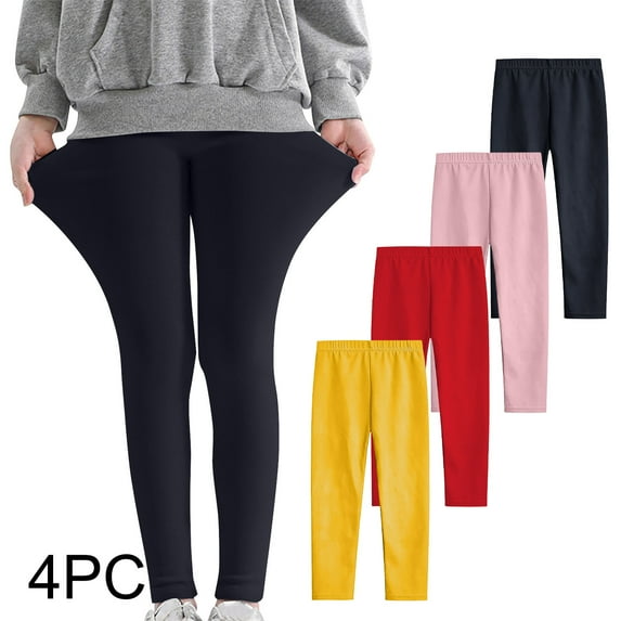 GERsome Leggings for Girls, Assorted Leggings 4 Pack Set, Casual Basic Solid Color Stretch Tights Pants for Toddler Kids Girls Soft Comfortable Girls Yoga,Black/Pink/Red/Yellow,7-8 Years