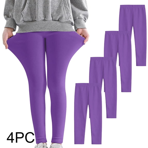 GERsome Leggings for Girls, Assorted Leggings 4 Pack Set, Casual Basic Solid Color Stretch Tights Pants for Toddler Kids Girls Soft Comfortable Girls Yoga, Sizes 3-12 Years, Dark Purple,7-8 Years