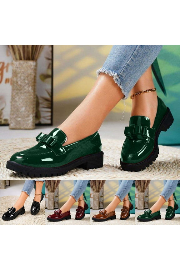 Loafers for Women Low Chunky Heels Comfort Slip On Work Shoes Platform Round Toe Business Casual Dress Shoes, Green Size 6