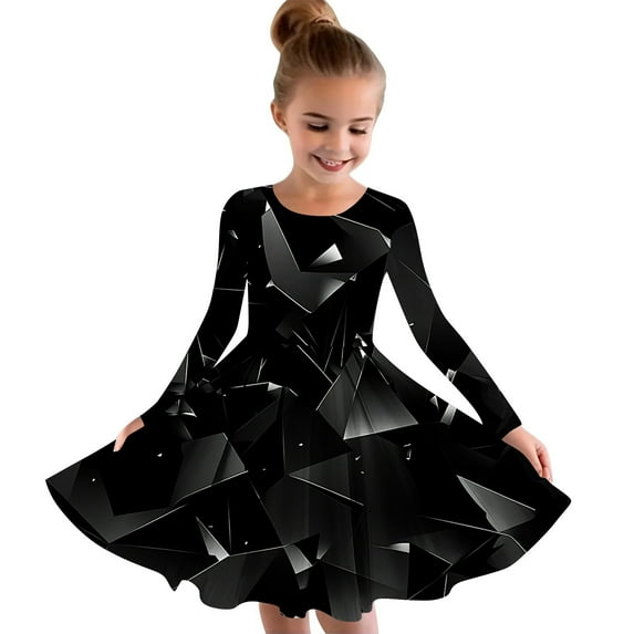 GERsome Long Sleeve Dress for Girls Crewneck A Line Swing Cute Graphic T-Shirt Sundress Twirly Skater Party Dresses 4-14 Years