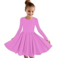 thumbnail image 1 of GERsome Long Sleeve Dress for Kids Girls A Line Swing Plain Color Basic Skater Twirl Party Dresses 4-14 Years, 1 of 5