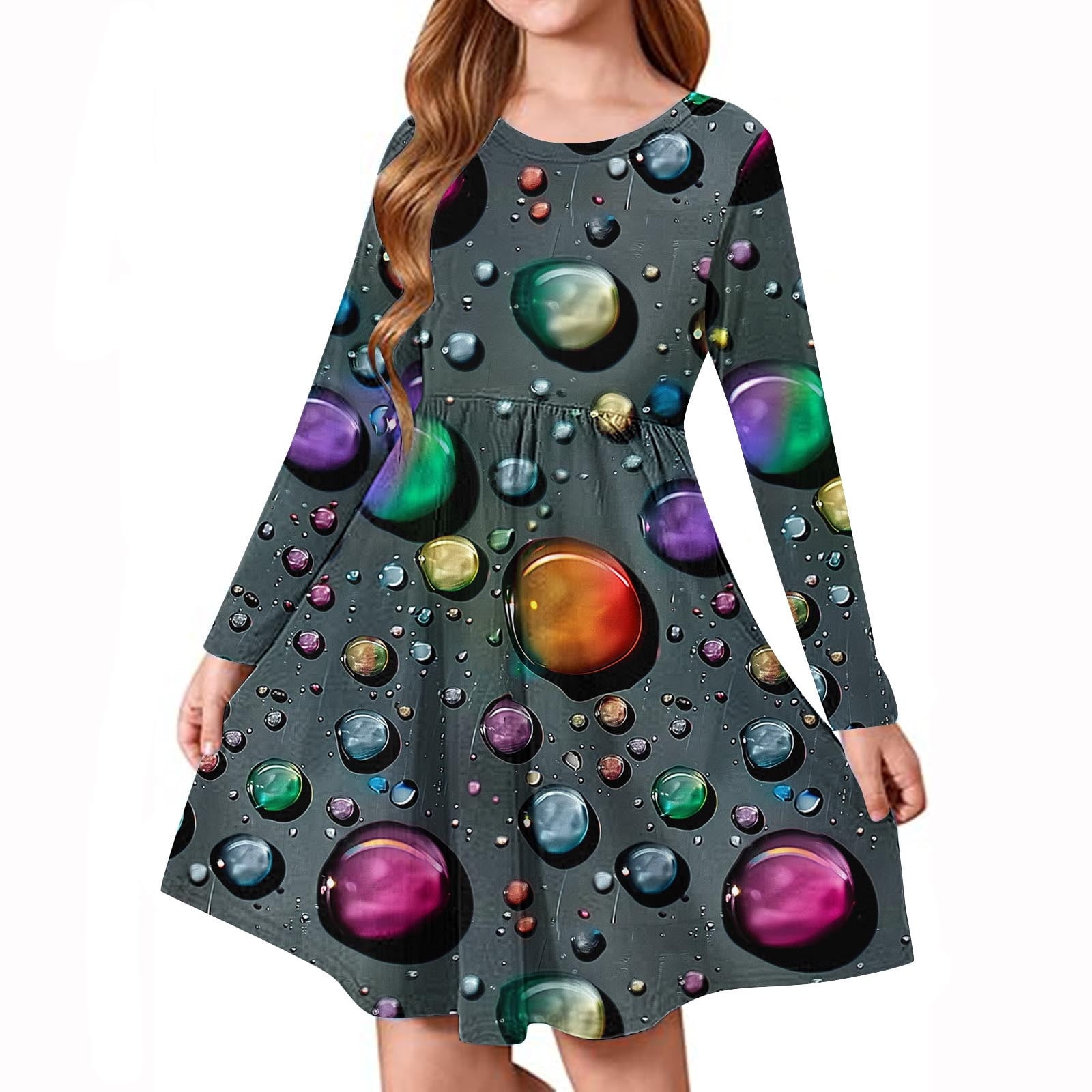 Remimi Girls Halloween Dress - 3/4 Sleeve Twirly Party Dress For Ages 5-14 Years, Cotton Blend