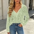 thumbnail image 1 of GERsome Long Sleeve Lace Shirts for Women Ruffled V-Neck Trendy Eyelet Tops for Summer Casual Green M, 1 of 6