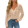thumbnail image 1 of GERsome Long Sleeve Lace Shirts for Women Ruffled V-Neck Trendy Eyelet Tops for Summer Casual Khaki L, 1 of 6
