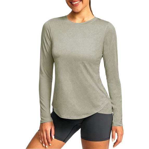 GERsome Long Sleeve Shirts for Women UPF 50+ Sun Protection Crew Neck Workout Hiking T Shirts,Beige,Size M