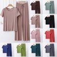 thumbnail image 1 of GERsome Lounge Sets for Women Summer Sleepwear Sets Crew Neck Short Sleeve Tops Wide Leg Pants Vacation Travel Outfits M-XXL, 1 of 3