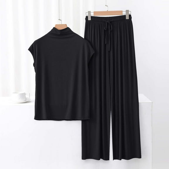 GERsome Lounge Sets for Women Summer Sleepwear Sets Mock Neck Sleeveless Tops Wide Leg Pants Vacation Travel Outfits M-XXL