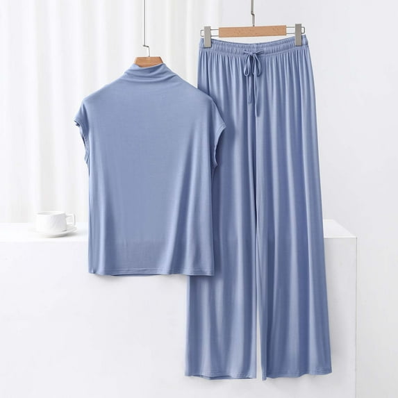 GERsome Lounge Sets for Women Summer Sleepwear Sets Mock Neck Sleeveless Tops Wide Leg Pants Vacation Travel Outfits M-XXL