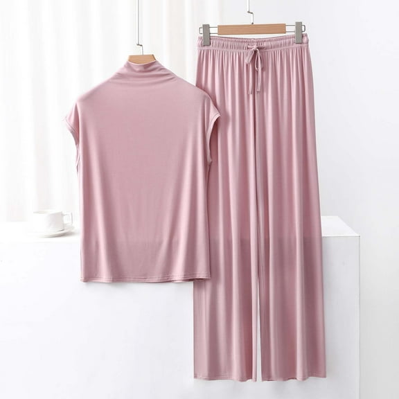 GERsome Lounge Sets for Women Summer Sleepwear Sets Mock Neck Sleeveless Tops Wide Leg Pants Vacation Travel Outfits M-XXL