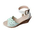 thumbnail image 1 of GERsome Low Wedge Heels Sandals for Women Open Toe Ankle Strap Comfort Walking Summer Beach Sandals, Green Size 7, 1 of 9