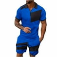 thumbnail image 1 of GERsome Men's 2 Piece Lounge Outfits Short Sleeve Quarter Zip V Neck Shirts and Shorts Sets Casual Color Block Summer Beach Vacation Tracksuits S-3XL, 1 of 9
