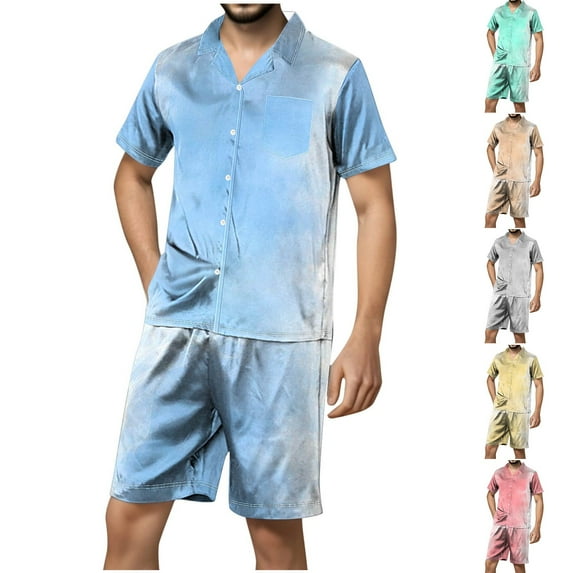 GERsome Men's 2 Piece Outfits Short Sleeve Button Down Shirts and Shorts Casual Solid Color Sets S-2XL