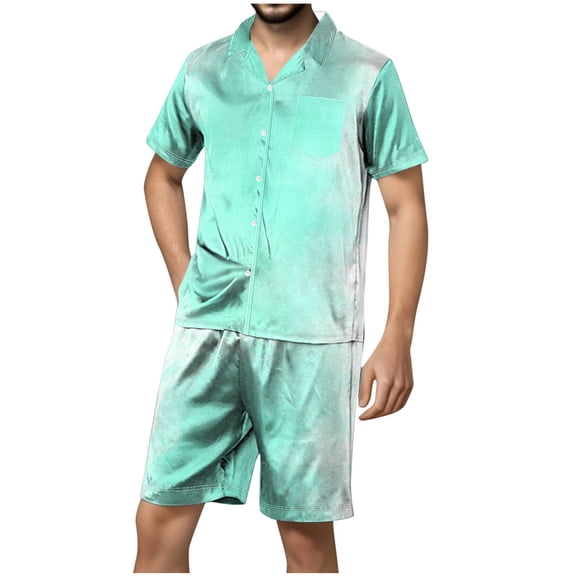 GERsome Men's 2 Piece Outfits Short Sleeve Button Down Shirts and Shorts Casual Solid Color Sets S-2XL