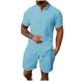thumbnail image 1 of GERsome Men's 2 Piece Outfits Short Sleeve Casual Solid Color Button Down Shirts and Shorts Set S-3XL, 1 of 7