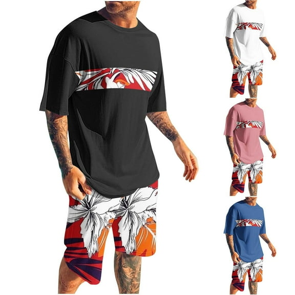 GERsome Men's 2 Piece Outfits Short Sleeve Crewneck Summer T Shirts and Casual Shorts Tracksuits Set S-4XL