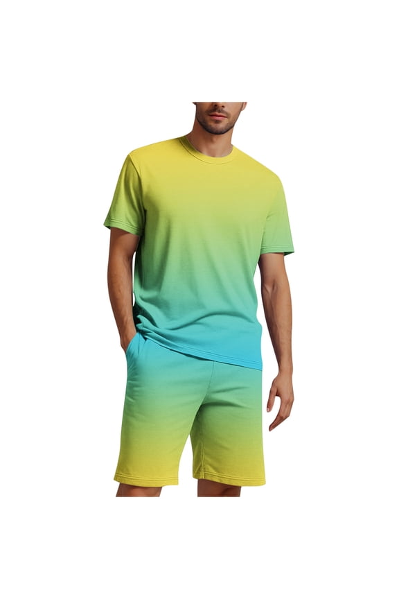 Men's 2 Piece Outfits Short Sleeve Crewneck Tops and Shorts Tracksuits Summer Lounge Sets M-4XL