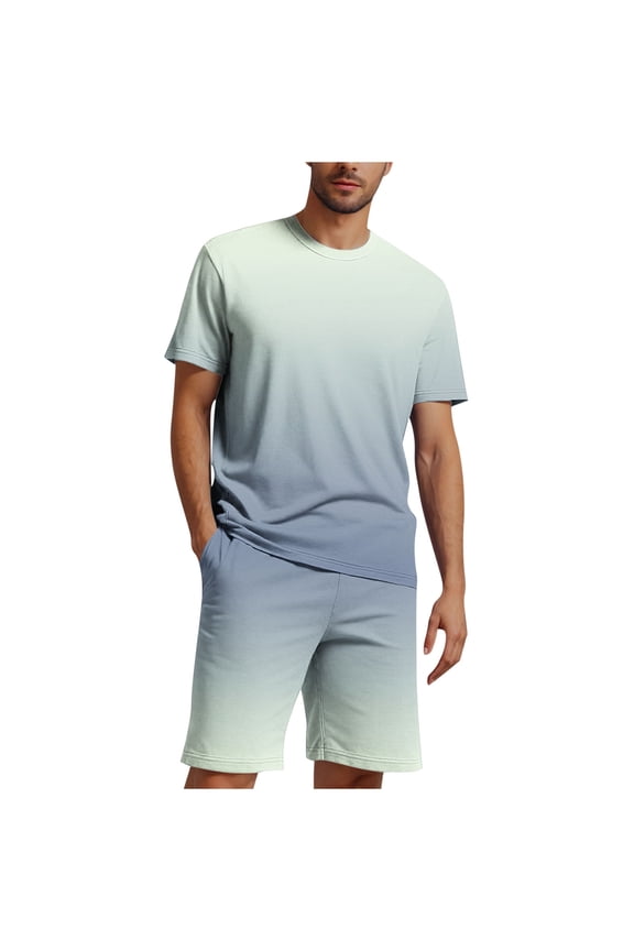 Men's 2 Piece Outfits Short Sleeve Crewneck Tops and Shorts Tracksuits Summer Lounge Sets M-4XL