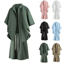 GERsome Men's 2 Piece Outfits Summer Short Sleeve Button Down Shirts and Shorts Sets Casual Loose Fit Summer Vacation Loungewear M-3XL