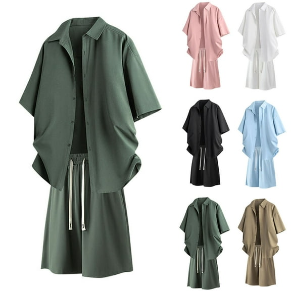 GERsome Men's 2 Piece Outfits Summer Short Sleeve Button Down Shirts and Shorts Sets Casual Loose Fit Summer Vacation Loungewear M-3XL