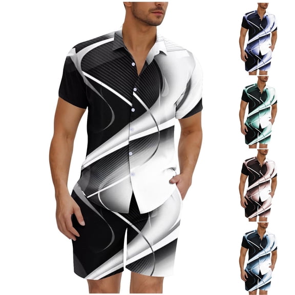 GERsome Men's 2 Piece Outfits Summer Short Sleeve Button Down Shirts and Shorts Sets with Pockets Casual Vacation Tracksuits Loungewear S-3XL
