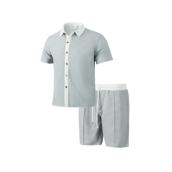 GERsome Men's 2 Piece Outfits Summer Short Sleeve Button Down Shirts and Shorts Sets with Pockets Color Block Vacation Lounge Set S-3XL