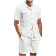 thumbnail image 1 of GERsome Men's 2 Piece Outfits Summer Short Sleeve Button Down Shirts and Shorts Sets with Pockets Solid Color Vacation Lounge Set S-3XL, 1 of 9