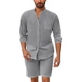 thumbnail image 1 of GERsome Men's 2 Piece Outfits Summer Short Sleeve Button Up Shirts and Shorts Sets Casual Solid Color Athletic Tracksuits S-2XL, 1 of 5
