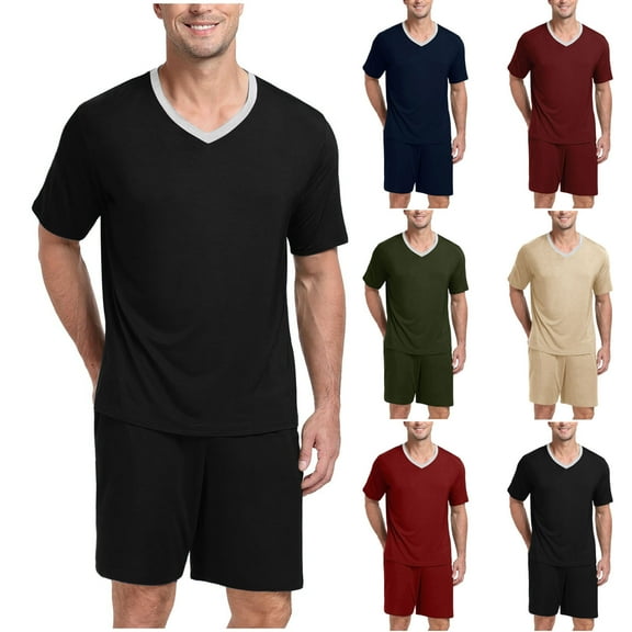 GERsome Men's 2 Piece Pajama Sets Short Sleeve Pullover Tops with Shorts Loungewear Sets Soft Sleepwear Lounge Sets S-2XL