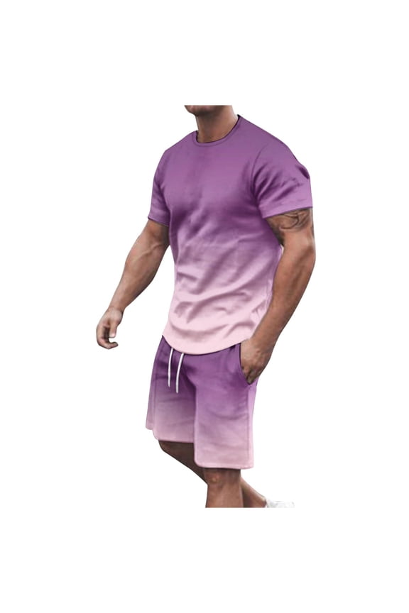 Men's 2 Piece Workout Outfits Short Sleeve Crewneck T Shirts and Shorts Sets Summer Athletic Loungewear Tracksuit with Pockets M-5XL