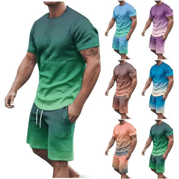 GERsome Men's 2 Piece Workout Outfits Short Sleeve Crewneck T Shirts and Shorts Sets Summer Athletic Loungewear Tracksuit with Pockets M-5XL